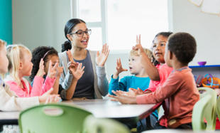 Adult singing with children